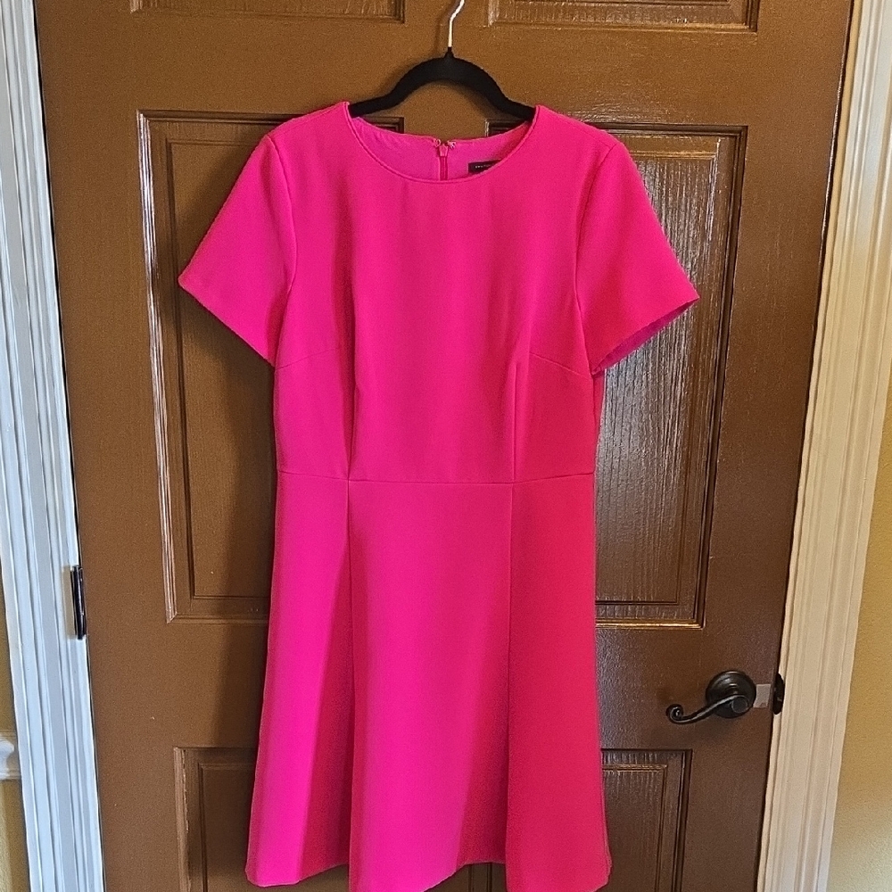 Ann Taylor-Hot pink stretchy knit dress short sleeved A line Sz 6.